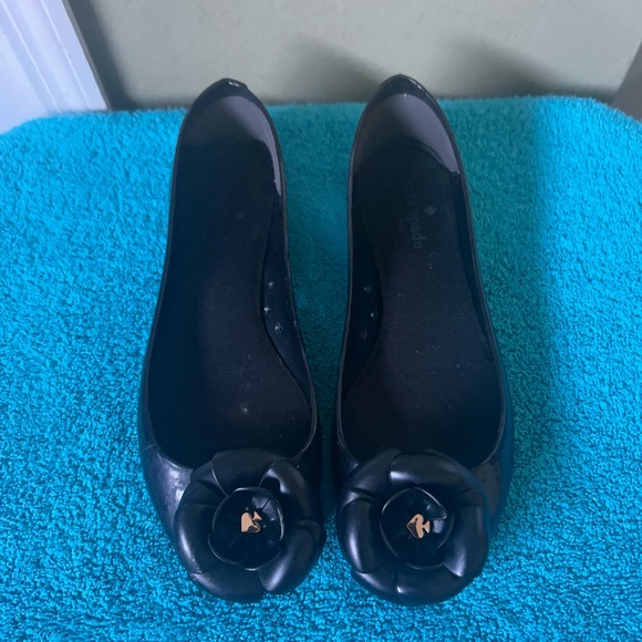 kate spade Shoes - Kate Spade Jade Jelly Black Flats with Floral Accent Sz 9